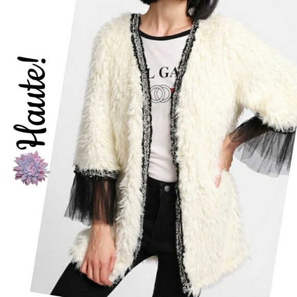 Boutique Jackets & Blazers - LAST ONE! Mesh Cuff Faux Fur Teddy Jacket